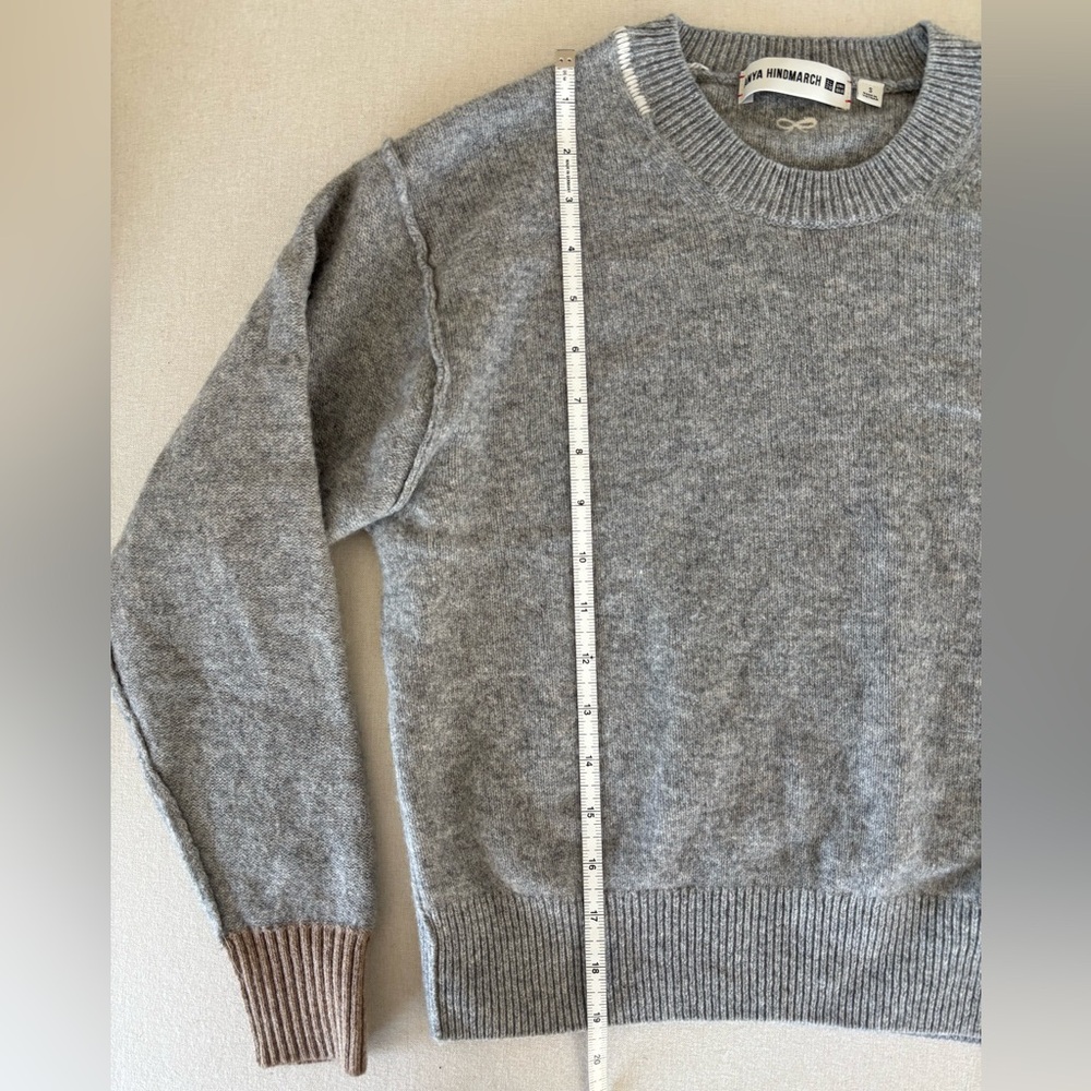Uniqlo x Anya Hindmarch wool grey sweater 👁️ eye motif S small crew neck - Picture 7 of 10